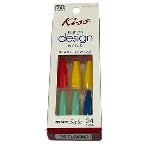 KISS Extra Long Colorful Press On Nails Set • 24 Count • New